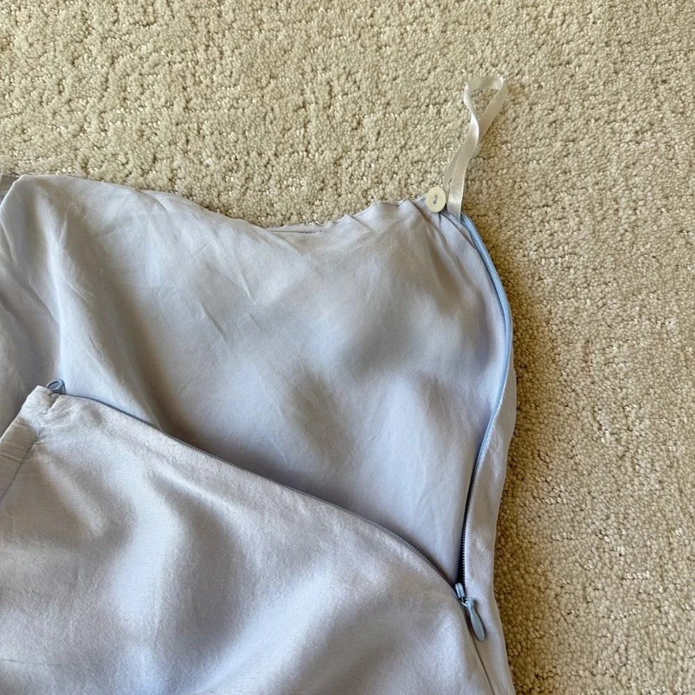 Eileen Fisher 100% Silk Midi Skirt Women 1X Light Blue Grey A-Line Elastic Waist
